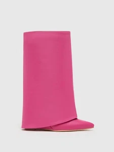 Hot Pink Barbiecore Fold Over Boots | Side Zip Punk Futuristic Boots - Picture 1 of 12