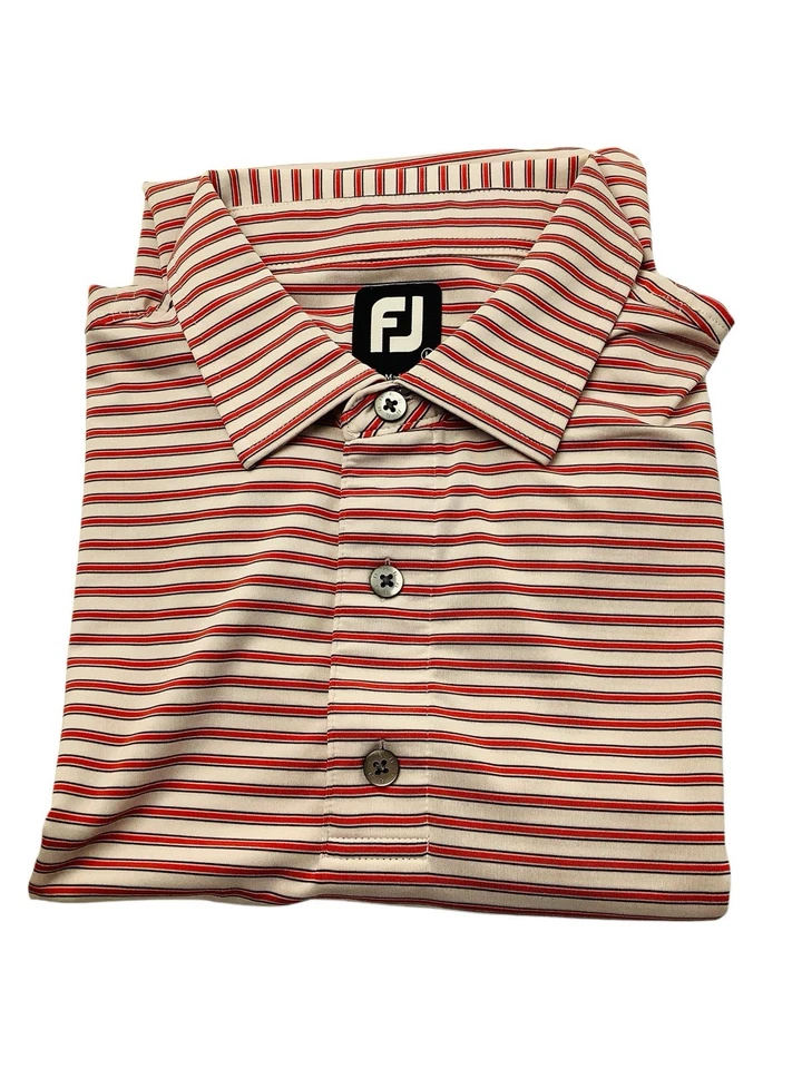 FJ FootJoy Hombres Golf Polo Rugby Manga Corta Rojo Rayas Camisa Talla Grande Foto 1 de 4