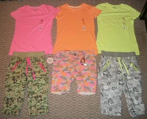 NWT SO GIRLS NEON TOP SZ M 10 12 & CAMO SHORTS OR CAPRIS SZ 8 OUTFIT SET - Picture 1 of 7