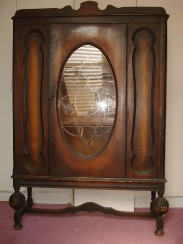 Antique OAK China Cabinet Cupboard Shelves 41x 61x14 Mullioned Window NYC PICKUP Cover