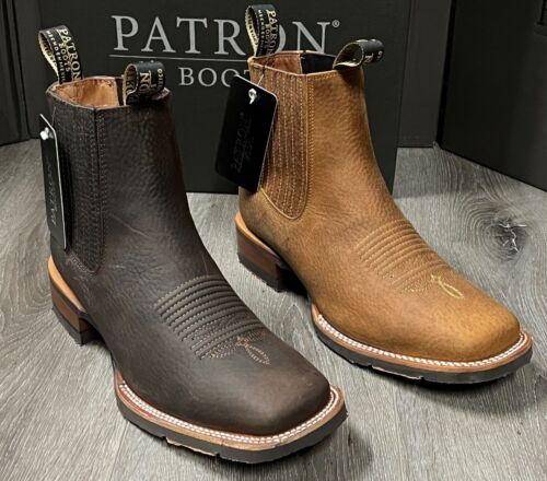 MEN'S PATRON BOTIN WESTERN ANKLE HALF BOOT RHINO LEATHER SQUARE TOE RUBBER SOLE