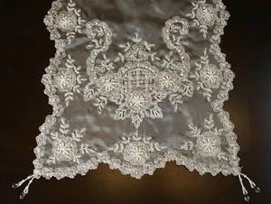 White Handmade Beaded Pearl Sheer Victorian Wedding Decor Table Runner Placemats - Picture 1 of 11