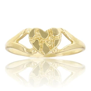 14k Yellow Gold Solid Nugget Heart Ring Band Sizes 5.5-10 - Picture 1 of 26