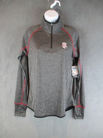 Wisconsin Badgers Shirt Womens Medium Gray Pullover 1/4 Zip Long Sleeve NEW J1 Cover