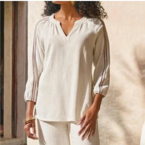 Soft Surroundings Size Small Linen Pullover Embroidered Tunic Top Blouse - Picture 1 of 5