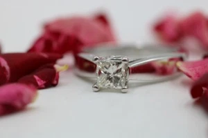 $8160 14K WG .94CT Princess Cut Diamond Solitaire Wedding Engagement Bridal Ring - Picture 1 of 12