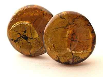 Runde Ohrclips Muranoglas, ca 2cm Durchm. cognac gold Tragepolster handgefertigt - Bild 1 von 4