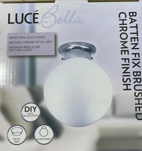 Luce Bella Brushed Chrome Batten Fix White opal glass shade With Chrome Skirt - Picture 1 of 4