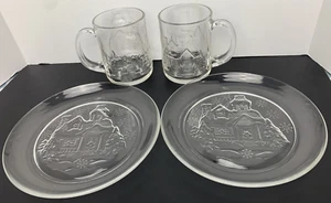 Set of 2 Plates & 2 Glasses Luminarc Gingerbread House Christmas Glass - Picture 1 of 10