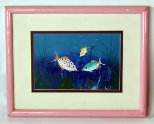6" Vintage Caribbean Art Pastel Signed Fabius Art Water Decor Fish Seascape - Picture 1 of 5