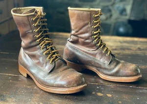 Vintage GREB DUNHAM’S Brown LEATHER WORK Hunting Chore BOOTS SIZE 7 NotSlipProof - Picture 1 of 12