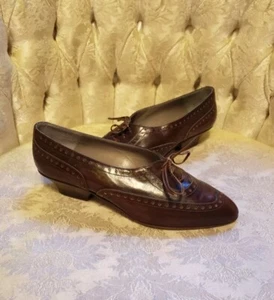 Joan & David Couture Women's M 5 1/2 Brown Leather Oxford Kitten Heel Vintage - Picture 1 of 8