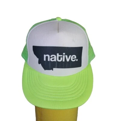Gorra de camionero de malla nativa con logotipo de Montana State verde lima ajustable Foto 1 de 4