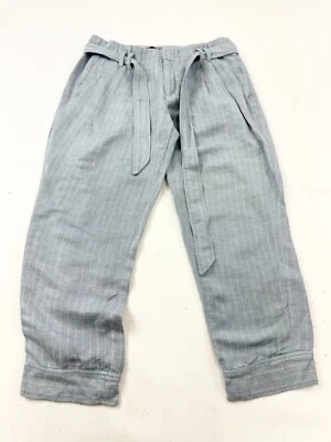 Banana Republic Pants Womens 4 Gray Striped Belted Avery Paperbag Straight Leg - Image 1 of 4