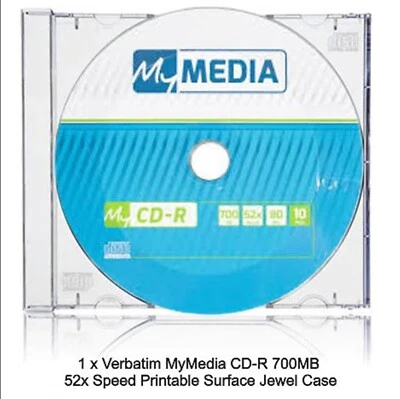 1 x Verbatim Leer CD-R Mymedia Logo 52x CD Discs 700MB 80 Min. Schmucketui Neu