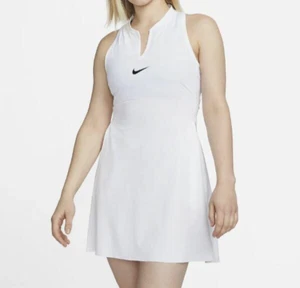 Nike Dri-FIT Advantage Women's V-Neck Tennis Dress XL White/Black Slim Fit NWT - Picture 1 of 10