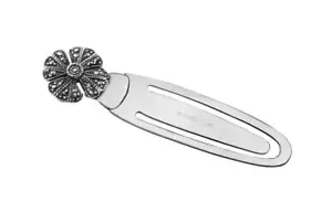 Flower Bookmark 925 Sterling Silver English Hallmarks Set With Marcasite - Picture 1 of 9