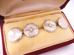 Antique Art Deco era KOHN & CO 10K Gold & Diamond Cufflinks Guilloche Engraved - Picture 1 of 10