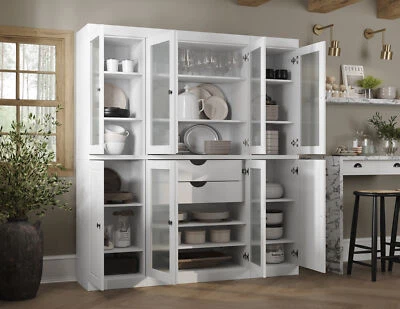 Armario despensa de China 100 % madera maciza 65", vidrio esmerilado, puertas de madera, 2 cajones Foto 1 de 4