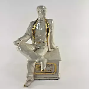 Vintage Porzellan Mann Figur Handarbeit schwarz Geschichte Kunst Elfenbein & Gold Statue Figur - Bild 1 von 22