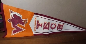 Virginia Tech University Pennant Banner 31” Vintage Orange Red White Wool - Picture 1 of 11