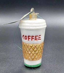 Old World Christmas Coffee Cup Glass Blown Ornament for Christmas Tree 3.75" New - Picture 1 of 6