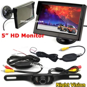 Car Rear View Kit 5" HD LCD Monitor + Wireless 7LEDs IR Reverse Backup Camera - Picture 1 of 12