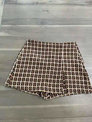 Women’s Flying Tomato Textured Skort-Medium-Black/Brown/Tan Check Pattern-zip - Image 1 of 4
