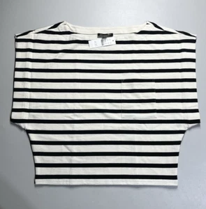 J Crew Boatneck Muscle T Shirt Womens Medium Stripe Mariner Cotton Black Ivory - Picture 1 of 7