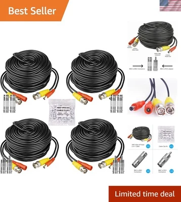4 Pack 100ft BNC Video Power Cables with Connectors - Image 1 of 4