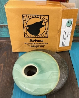 Vintage Ikebana Japanese Flower Vase Aqua JADE STONE 6" 2006 Coyote Roadhouse - Image 1 of 4