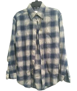 Brooks Brothers 346 Flannel Men's M Navy & gray plaid EUC long sleeve button ctn - Picture 1 of 5