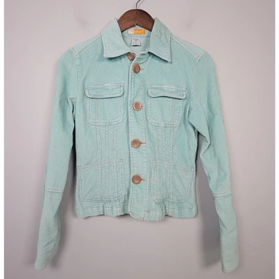 Tulle Corduroy Jacket Women M Y2K Fitted Blazer Button Front Retro Mint Green - Image 1 of 4
