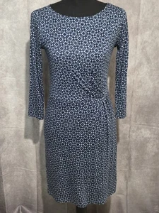 EUC Ann Taylor Damenkleid Loft gefüttert 3/4-Ärmel blau weiß gerafft Größe XXS - Bild 1 von 8