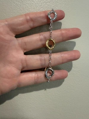 Genuine Diamond Accent 5 Dimensional Oval 925 Silver 18kt Bracelet 8 Inch 10.3g - Image 1 of 4