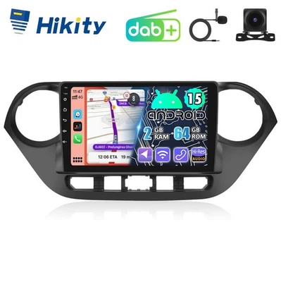 DAB+ 9" CarPlay Android15 Autoradio für Hyundai i10 II BA IA GPS Navi RDS Kamera - Bild 1 von 4
