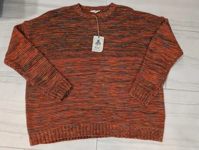 NWT Easel Women's Oversized Orange Colorful Chunky Knit Sweater M Multicolor New - Image 1 of 4