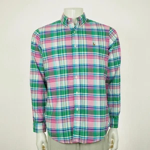 Camisa Polo Ralph Lauren Abotonada Para Hombres Mediana Verde Blanca A Cuadros Mezcla Oxford - Imagen 1 de 4