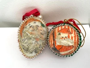 2 Vintage Weihnachtsschmuck viktorianisch St Nick Weihnachtsmann Decoupage HANDARBEIT KONVOLUT - Bild 1 von 2