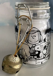 RARE! Charlie Brown & Peanuts Co. Small Glass Storage Jar with hinged lid + Bell - Picture 1 of 14