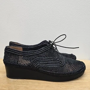 Robert Clergerie Vicole Black Woven Raffia Platform Oxford Shoes 9.5 US Euro 40 - Picture 1 of 10