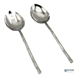 Elyon Twig Reflective Silver Salad Serving Set Indian Artisan Made Forged - Picture 1 of 7
