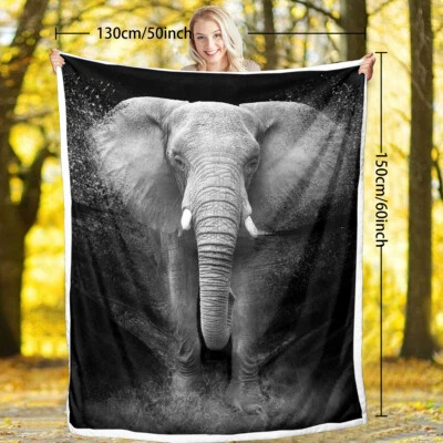 Manta Negra Estampado Elefante 3D Sherpa Vellón Manta para Sofá Cama Regalo Foto 1 de 4