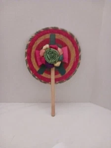 Auténtico abanico mexicano de paja y bambú hecho a mano - Imagen 1 de 7