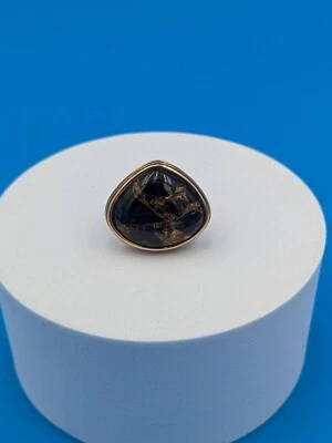 Barse Thailand Black & Gold Stoned Matrix Ring Brass Setting Size 7.5 GUC - Image 1 of 4