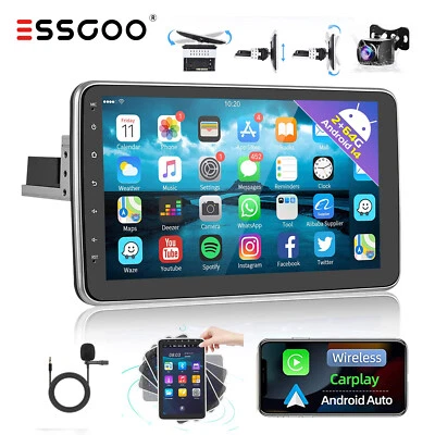 1 DIN 10" Android 14 64G Carplay Stereo Rotatable Screen GPS NAVI RDS MIC Camera - Image 1 of 4