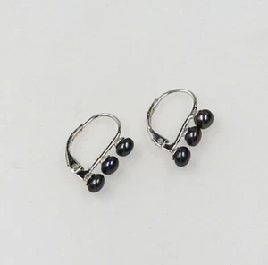 Genuine 925 Silver Huggie Earrings Freshwater pearl in a gift 4.5 MM Black - Picture 1 of 6