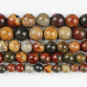 Natural Picasso Jasper Stone Gemstone Round Beads 4mm 6mm 8mm 10mm 12mm 15.5" - Picture 1 of 8