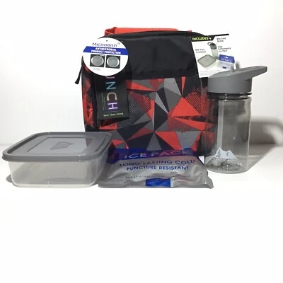 "Bolso de almuerzo Arctic Zone 8 1/2"" aislado 4 piezas negro y rojo ¡regreso al cole! Foto 1 de 4