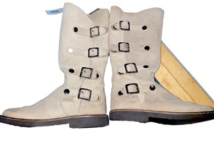 SUNDANCE CATALOG Sand Suede Snap Buckle Up Side Moto Motorcycle Boots 8 - Picture 1 of 11
